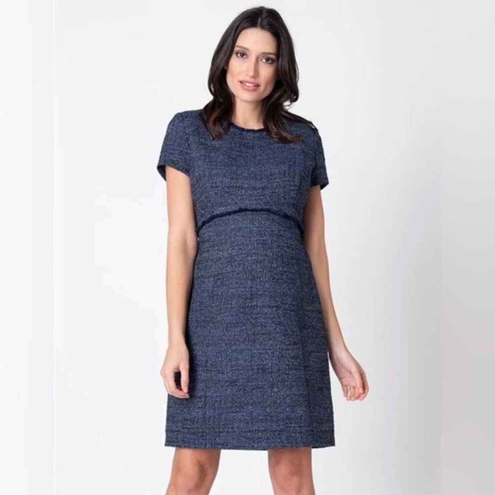 Seraphine Maternity - Short-Sleeve Navy Tweed Shift